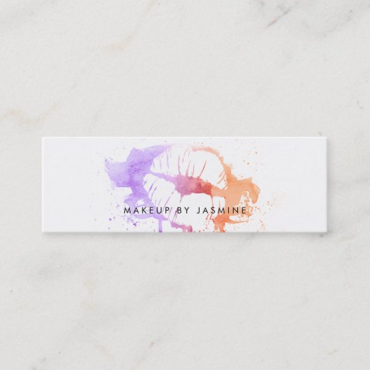 グラデーションなシックなメーキャップアーティストの水彩画の予算安く スキニー名刺 (正面)