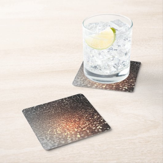 グラデーションなテラコッタ銅の輝きの光沢があるグリッター スクエアペーパーコースター (インサイチュ)