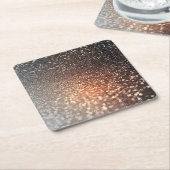 グラデーションなテラコッタ銅の輝きの光沢があるグリッター スクエアペーパーコースター (アングル)