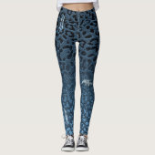 グラデーションなデニムのジーンの青いデジタルによって裂かれるヒョウのプリント レギンス (正面)