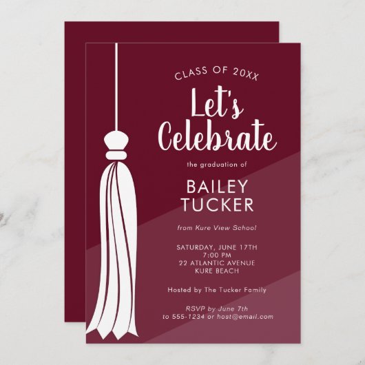 グラデーションなバーガンディの赤い卒業のパーティの招待状 案内状 (正面/裏面)