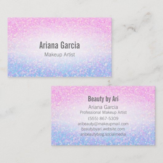グラデーションなピンクの紫色のグリッターの虹色の名刺 名刺 (正面/裏面)