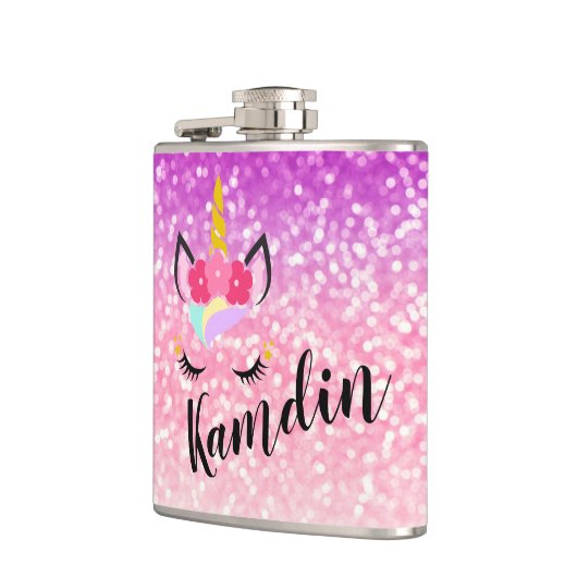 グラデーションなフラスコパーソナライズなユニコーンはグリッターの衰退します フラスク (左)