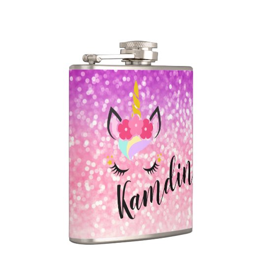 グラデーションなフラスコパーソナライズなユニコーンはグリッターの衰退します フラスク (右)