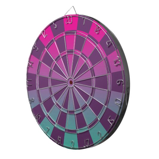 グラデーションなマゼンタの紫色およびティール（緑がかった色） ダーツボード (正面右)