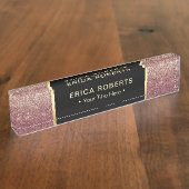 グラデーションなモダンなバーガンディ及びばら色の金ゴールドのグリッター デスクネームプレート (側面)