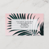 グラデーションなモダンな熱帯ヤシの木の写真のパステル調ピンク 名刺 (裏面)