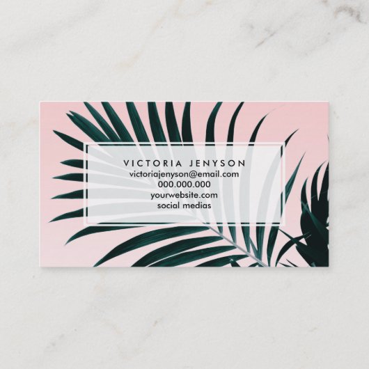 グラデーションなモダンな熱帯ヤシの木の写真のパステル調ピンク 名刺 (裏面)