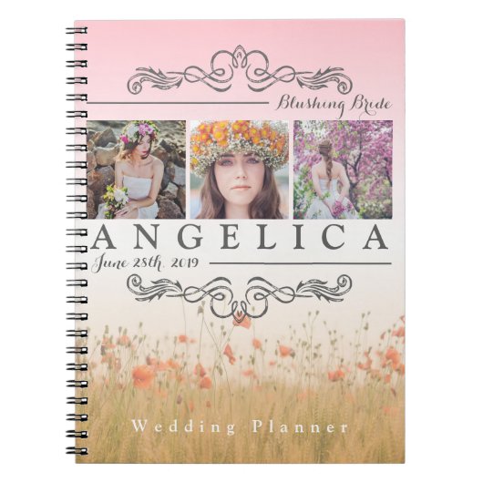 グラデーションな写真の格子を結婚するブライダルシャワーInstagram ノートブック (正面)