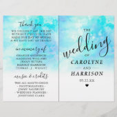 グラデーションな水彩画の結婚式のBi折目プログラム-青 (正面)