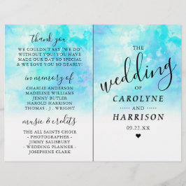 グラデーションな水彩画の結婚式のBi折目プログラム-青