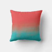 グラデーションな水彩画の質-ティール（緑がかった色）および珊瑚 クッション (裏面)