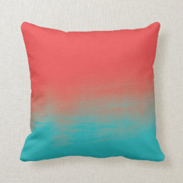 グラデーションな水彩画の質-ティール（緑がかった色）および珊瑚 クッション