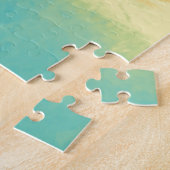 グラデーションな水彩画の質-ティール(緑がかった色)、黄色、珊瑚 ジグソーパズル (側面)