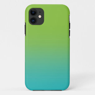 グラデーションな水彩画の質-緑およびティール（緑がかった色）の海 iPhone 11 ケース