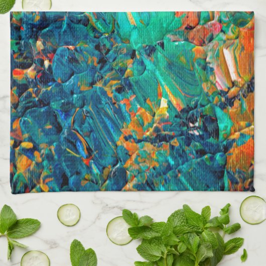 グラデーションな永遠の潮2オレンジの青緑の黒 キッチンタオル (折り畳み)