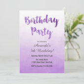 グラデーションな紫色の水彩画の誕生日の招待状 招待状 (スタンド正面)