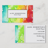 グラデーションな緑、黄色および赤い水彩画 名刺 (正面/裏面)