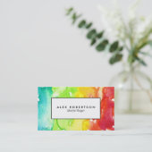 グラデーションな緑、黄色および赤い水彩画 名刺 (スタンド正面)