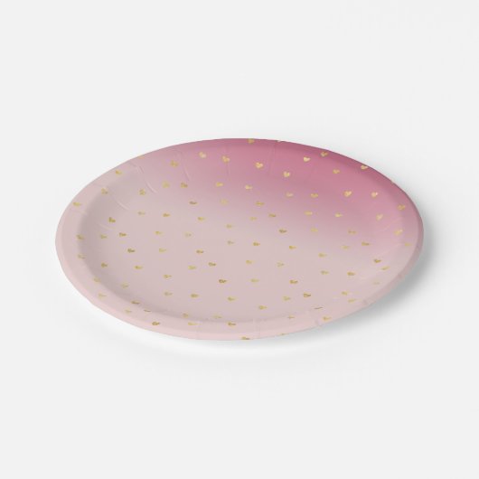 グラデーションな金ゴールドのハートの赤面のピンク ペーパープレート (アングル)