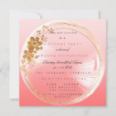 グラデーションな金円のモモの泡誕生日 招待状 (正面)