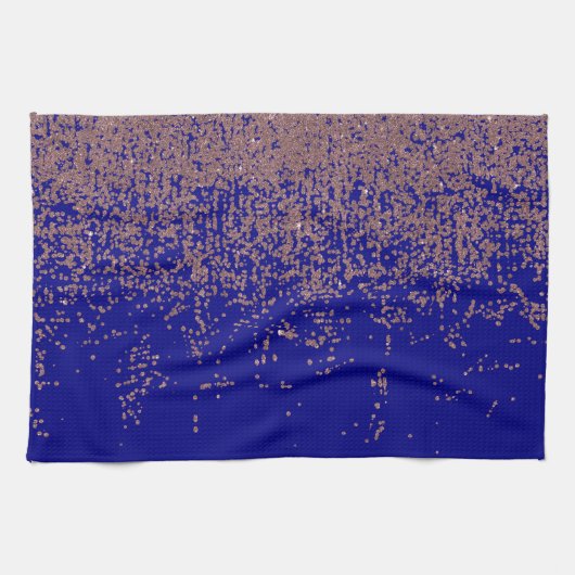 グラデーションな魅力的なばら色の金ゴールドのコバルトブルーのグリッター キッチンタオル (横)