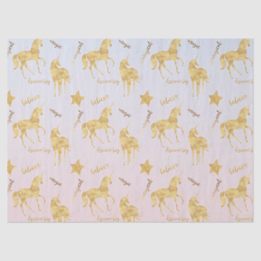 グラデーションな魔法の金ゴールドのユニコーン 薄葉紙 (正面)