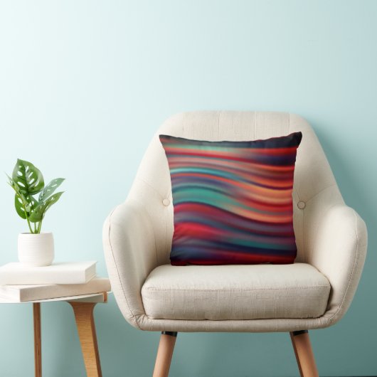 グラデーションのソフトカラー赤オレンジ色の青エレガント波 クッション (椅子)