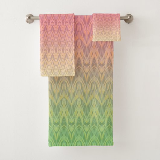 グラデーションのソフトパステルカラー装飾用ピンクグリーン バスタオルセット (インサイチュ)