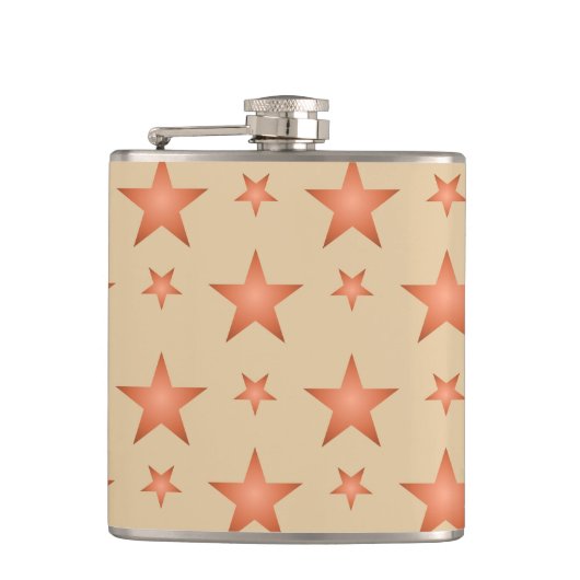 グラデーションのテラコッタオレンジ色の星模様 フラスク (正面)