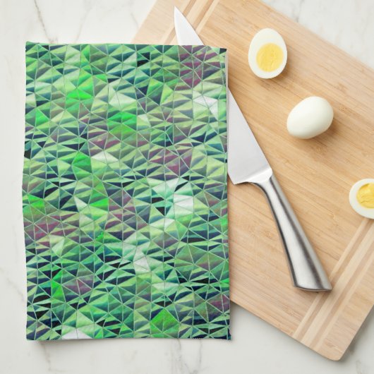 グラデーションのトーンを持つ緑がかった三角形のモザイク キッチンタオル (四つ折り)