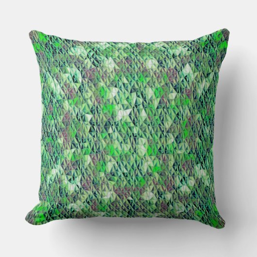 グラデーションのトーンを持つ緑がかった三角形のモザイク クッション (正面)