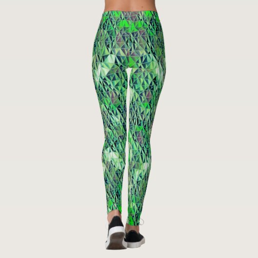 グラデーションのトーンを持つ緑がかった三角形のモザイク レギンス (裏面)