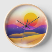 グラデーションの丘と星を持つ夢のような砂漠の夕日 壁時計 (正面)