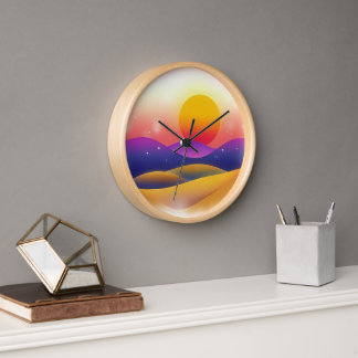 グラデーションの丘と星を持つ夢のような砂漠の夕日 壁時計