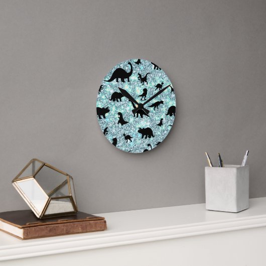 グラデーションの影の恐竜銀河系宇宙 ラウンド壁時計 (オフィス)