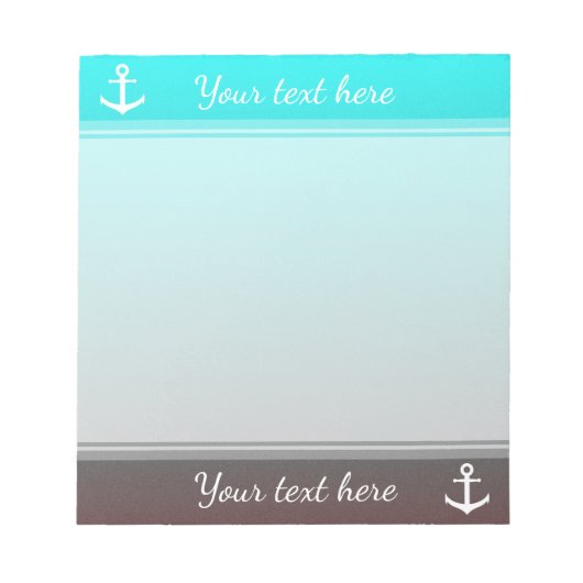 グラデーションの水色の赤 |白色いかり ノートパッド (正面)