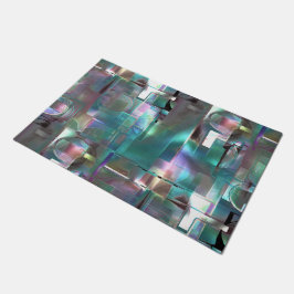 グラデーションの緑と、柔らかいネオンで色付きの重なり ドアマット