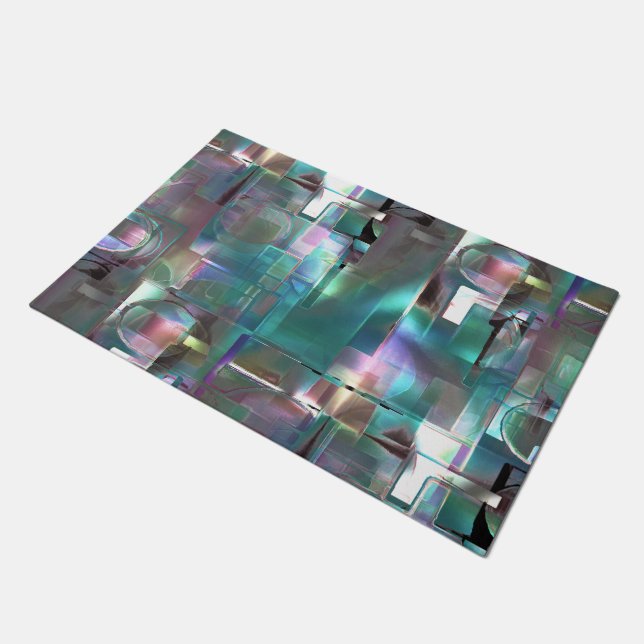 グラデーションの緑と、柔らかいネオンで色付きの重なり ドアマット (アングル)