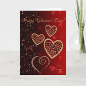 グラデーションの赤に金色のハートのバレンタイン シーズンカード (正面)
