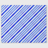 グラデーションの青と白のストライプ ラッピングペーパー (フラット)