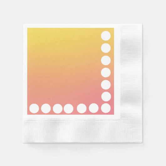 グラデーションの黄色とピン(大きい水玉模様のエッジ) 縁ありカクテルナプキン (正面)