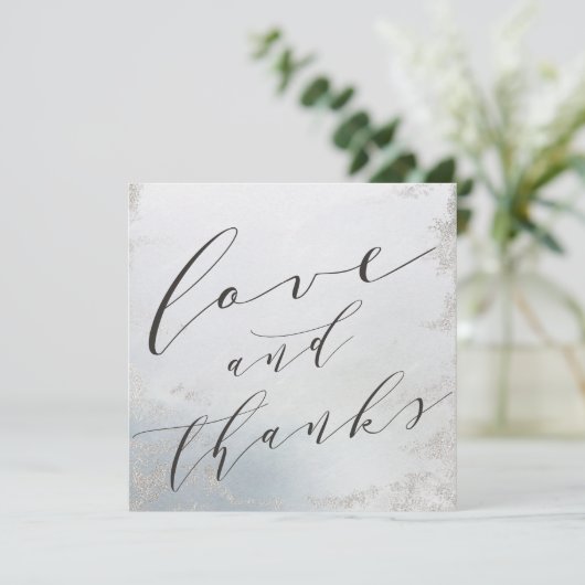 グラデーションほこりっぽい青い霜の付いた愛と感謝してい広場 サンキューカード (スタンド正面)