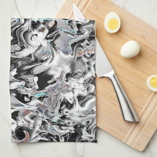 グラデーションまたはヒュームのクロムシミ、黒からグレー キッチンタオル (四つ折り)