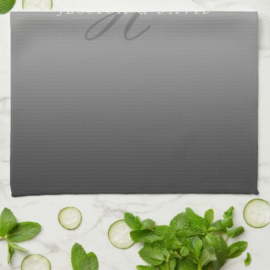 グラデーションを徐々に変化させるグレー任意の名前/秒 キッチンタオル (折り畳み)