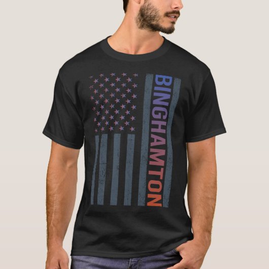 グラデーションアメリカ国旗のビンガムトン Tシャツ (正面)