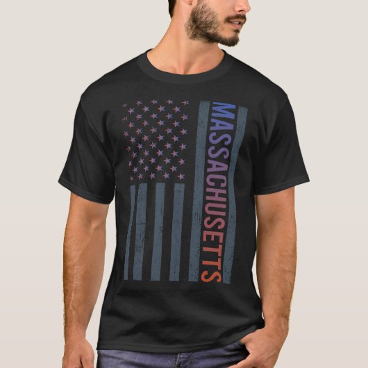 グラデーションアメリカ国旗マサチューセッツ州 Tシャツ (正面)