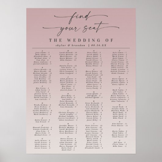 グラデーションアルファベット結婚の座席表 ポスター (正面)