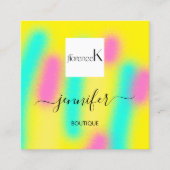 グラデーションイエローピンクカスタム抽象芸術QRロゴ スクエア名刺 (正面)