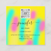 グラデーションイエローピンクカスタム抽象芸術QRロゴ スクエア名刺 (裏面)